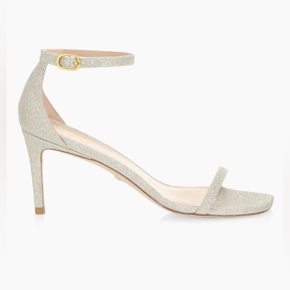 Stuart Weitzman Nudistcurve Glitter High-Heel Sandals Gold Size 11 - Picture 3 of 8